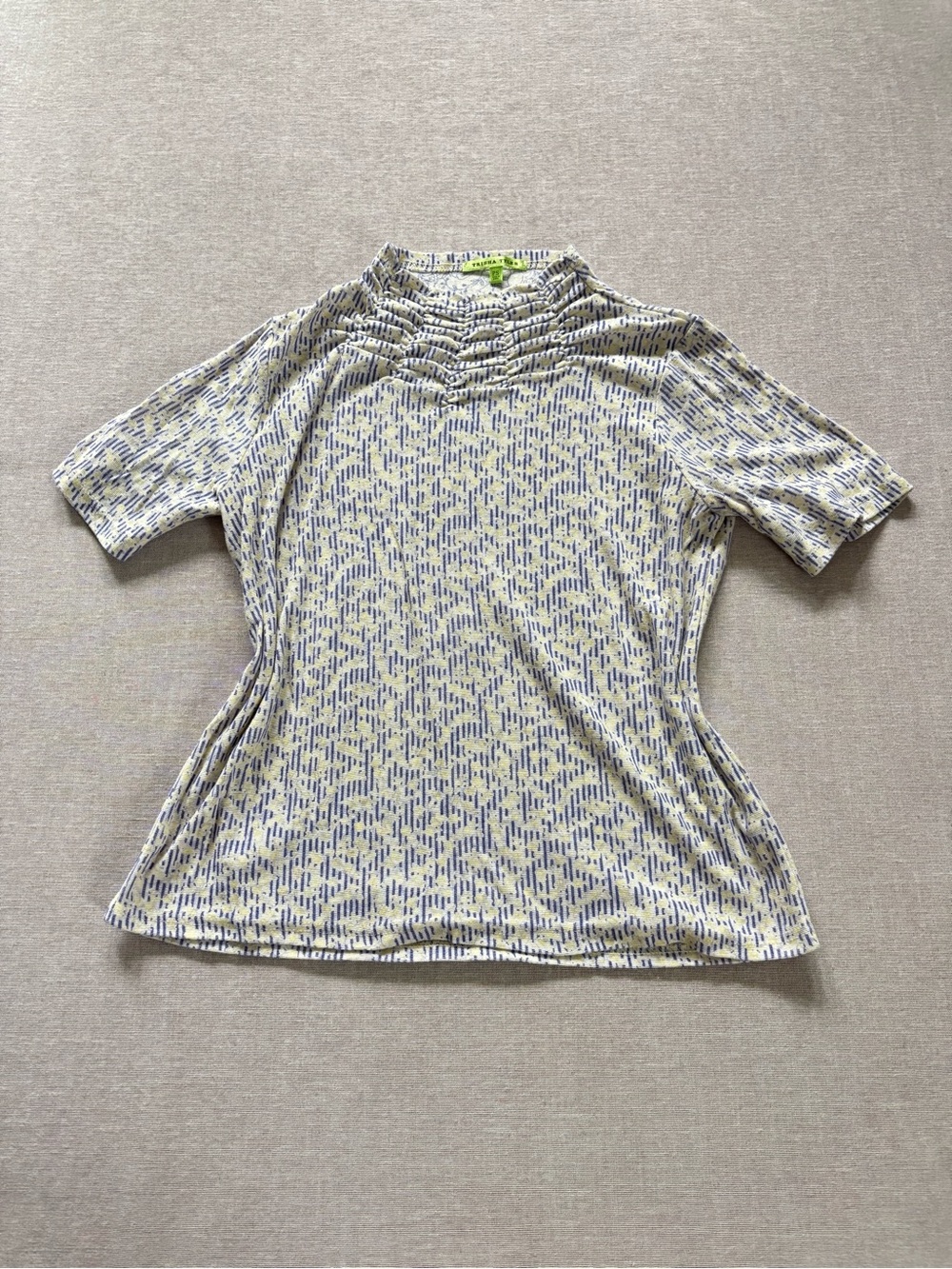 Trisha Tyler pastel purple & yellow coquette shirt in size S